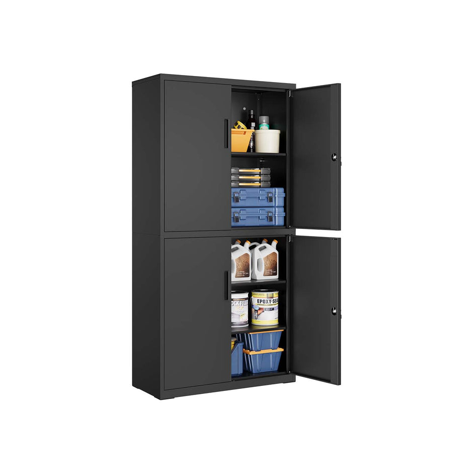 Archivschrank mit 4 Türen und 5 Stufen 40 x 80 x 180 cm mattschwarz