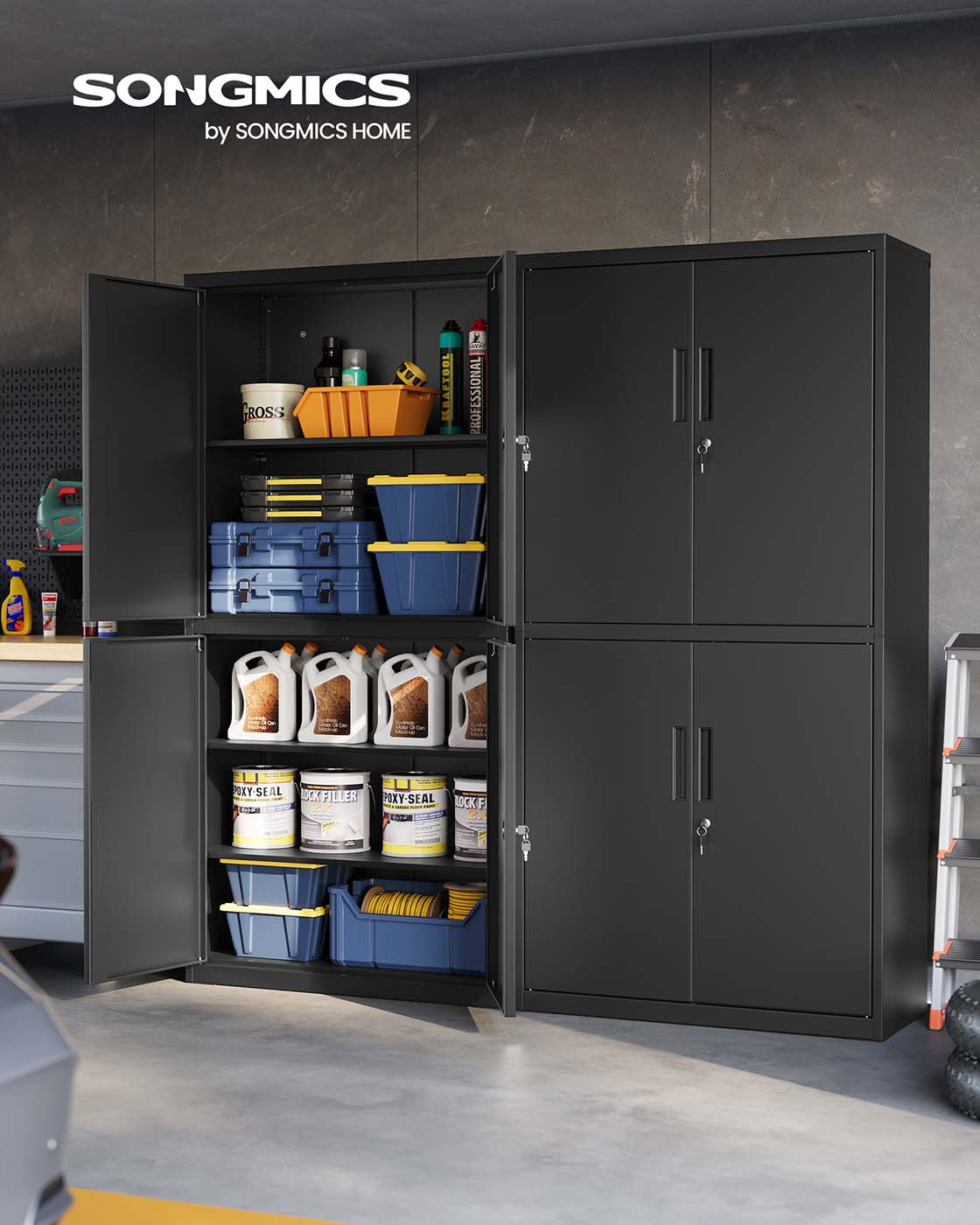 Archivschrank mit 4 Türen und 5 Stufen 40 x 80 x 180 cm mattschwarz