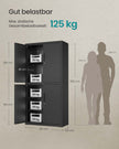 Archivschrank mit 4 Türen und 5 Stufen 40 x 80 x 180 cm mattschwarz