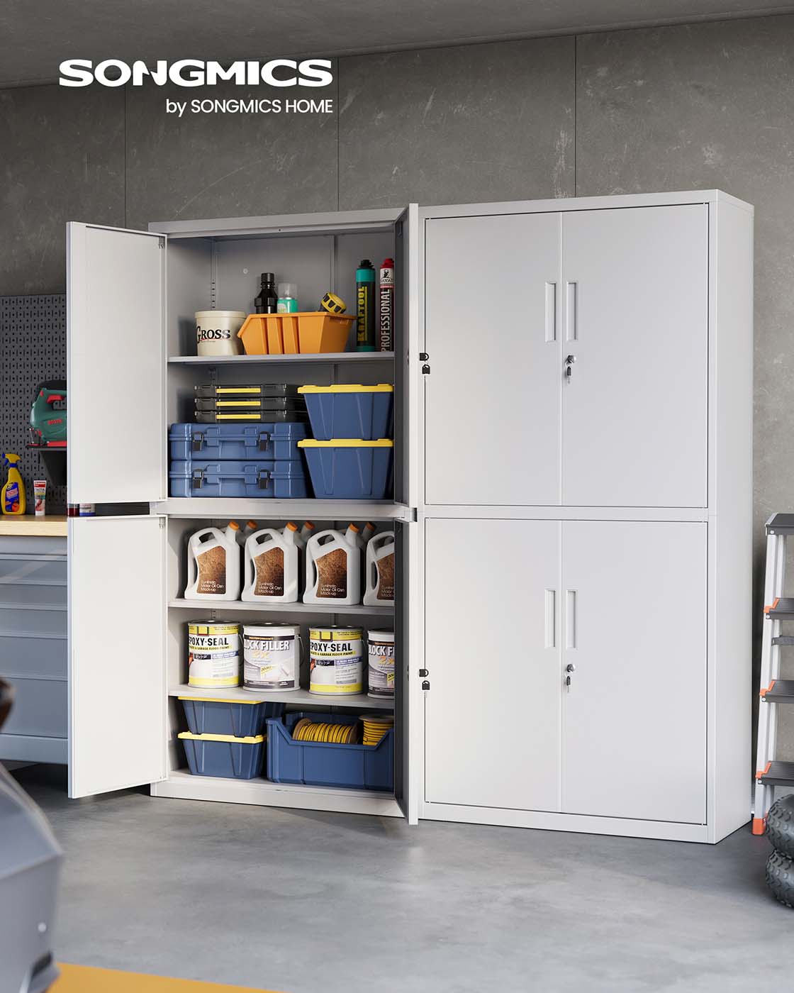 Archivschrank mit 4 Türen und 5 Level 40 x 80 x 180 cm Matte Grau
