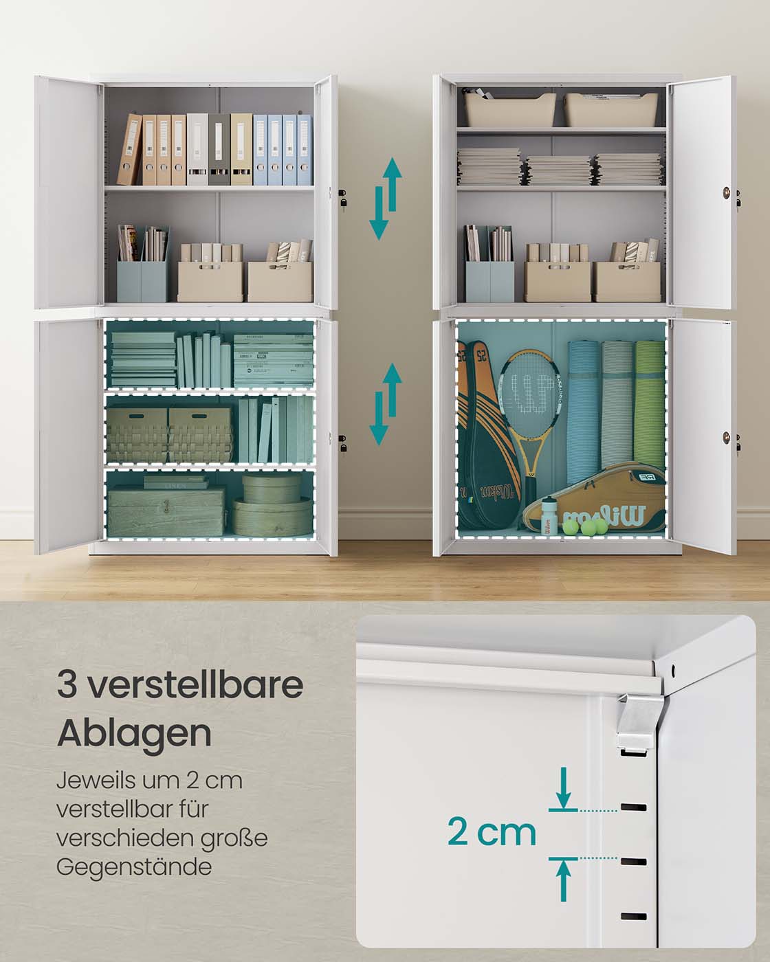 Archivschrank mit 4 Türen und 5 Level 40 x 80 x 180 cm Matte Grau