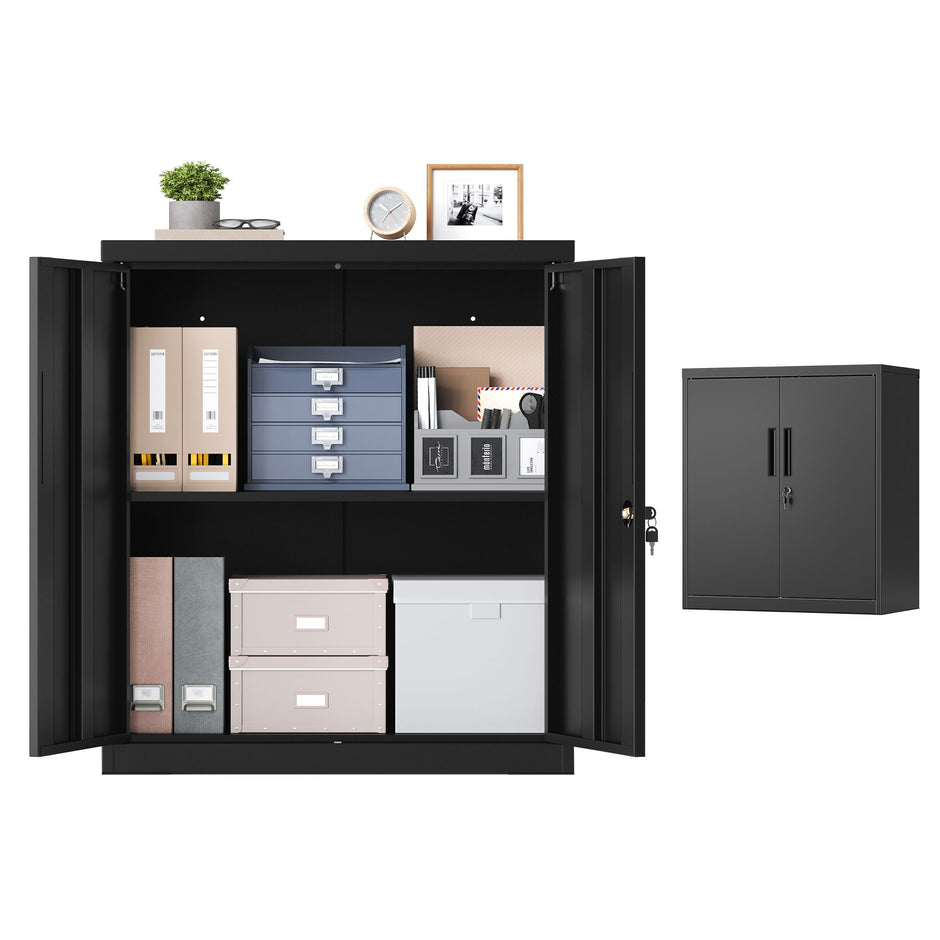 Archiefkast - Afsluitbaar met 2 Deuren - Matzwart - 80 x 40 x 90 cm