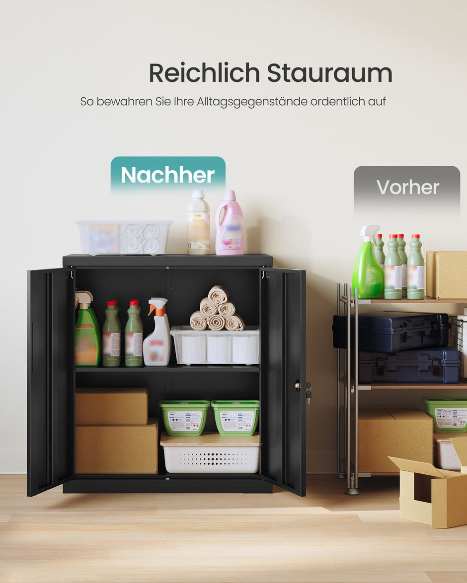 Archiefkast - Afsluitbaar met 2 Deuren - Matzwart - 80 x 40 x 90 cm