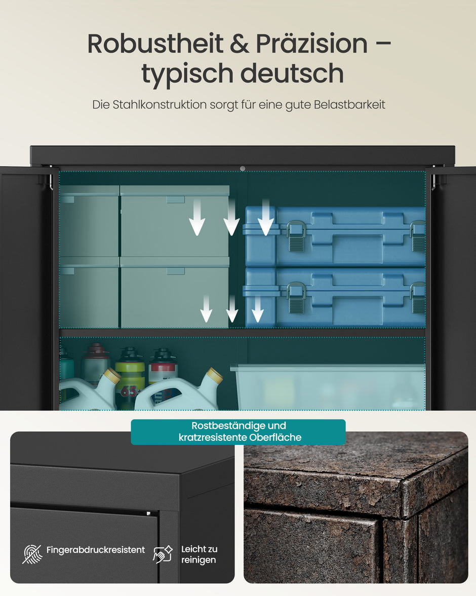 Archiefkast - Afsluitbaar met 2 Deuren - Matzwart - 80 x 40 x 90 cm