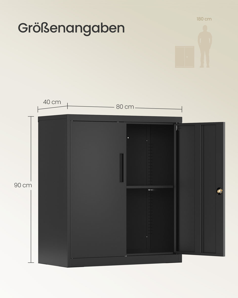 Archiefkast - Afsluitbaar met 2 Deuren - Matzwart - 80 x 40 x 90 cm