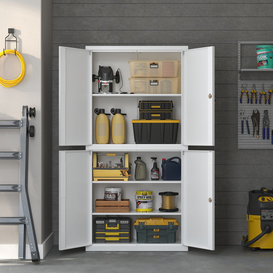 Archiefkast - 4 Deuren - 5 Verstelbare Planken - Met Slot - Wit
