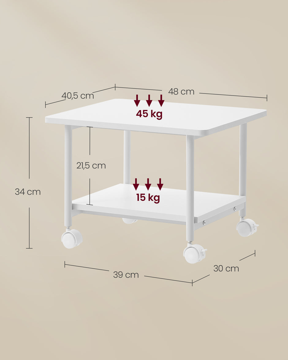 Printertafel - Op Wielen - 2 Niveaus - Wit