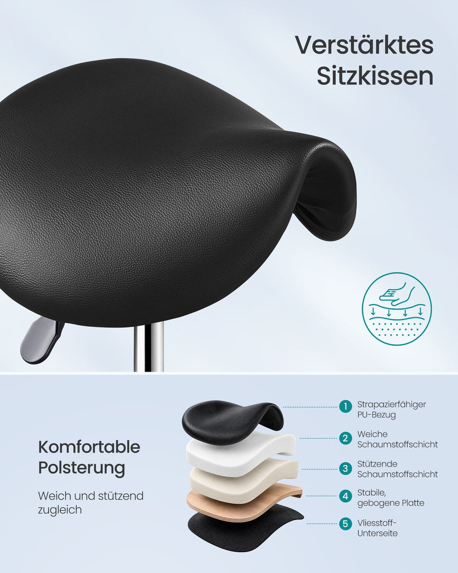 Zadelkruk - Ergonomisch - Op Wielen - 360° Draaibaar - Inktzwart