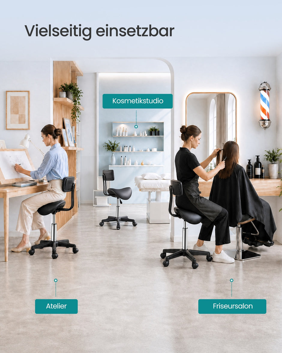Zadelkruk - Ergonomisch - Op Wielen - 360° Draaibaar - Inktzwart