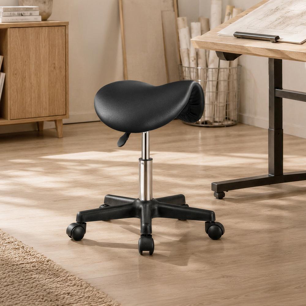 Zadelkruk - Ergonomisch - Op Wielen - In Hoogte Verstelbaar - Zwart