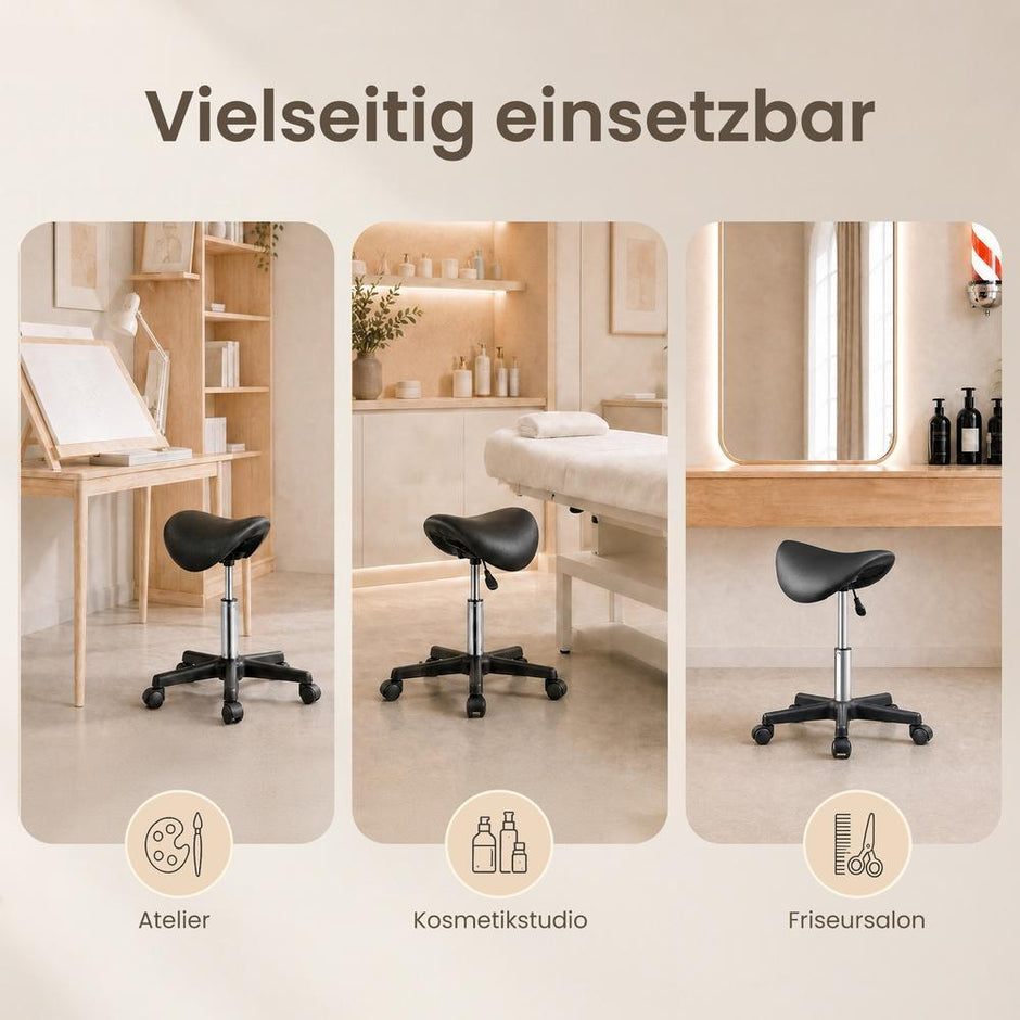 Zadelkruk - Ergonomisch - Op Wielen - In Hoogte Verstelbaar - Zwart