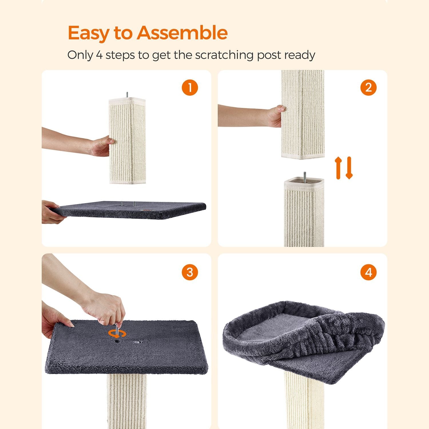 Kratzerpfosten - Katzenbaum - mit Plüschplattform - 40 x 30 cm - grau