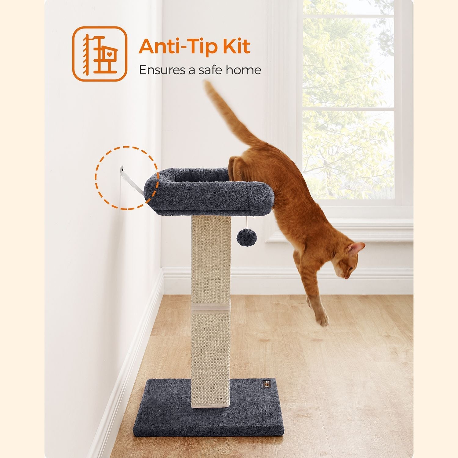 Kratzerpfosten - Katzenbaum - mit Plüschplattform - 40 x 30 cm - grau