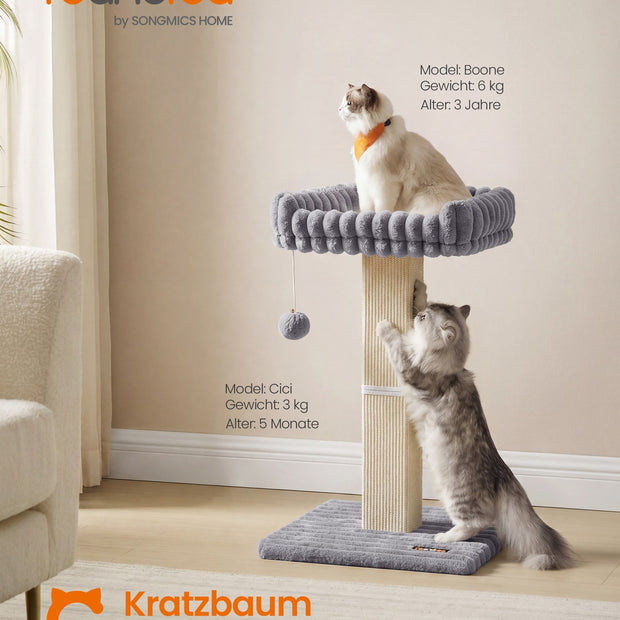 Krabpaal - 71 cm - Sisalpaal - Met Pluche Platform - Lichtgrijs