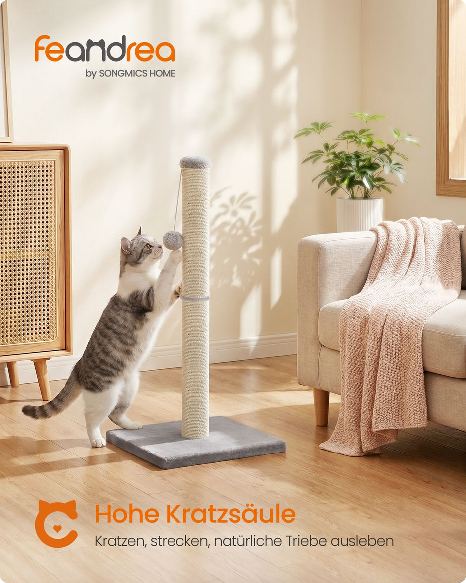 Krabpaal - Kleine Krabpaal met Sisalstam en Pluchebal - Lichtgrijs - 40 x 40 x 84 cm