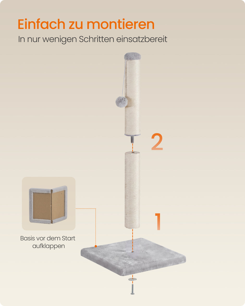 Krabpaal - Kleine Krabpaal met Sisalstam en Pluchebal - Lichtgrijs - 40 x 40 x 84 cm