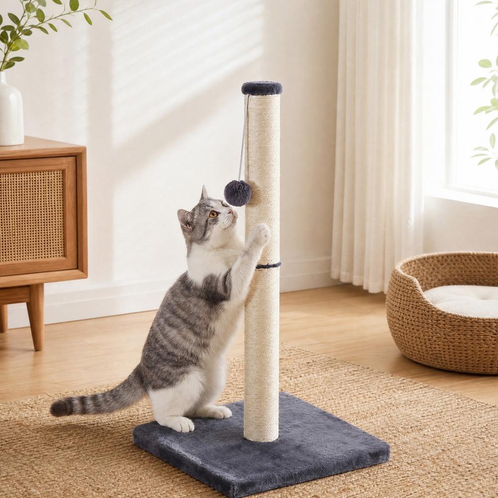 Krabpaal – Natuurlijk Sisal – Met Speelbal – 84 cm Hoog – Donkergrijs