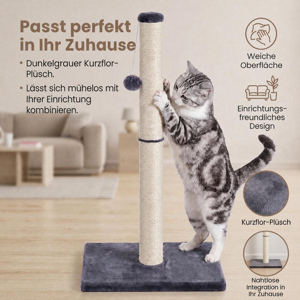 Krabpaal – Natuurlijk Sisal – Met Speelbal – 84 cm Hoog – Donkergrijs