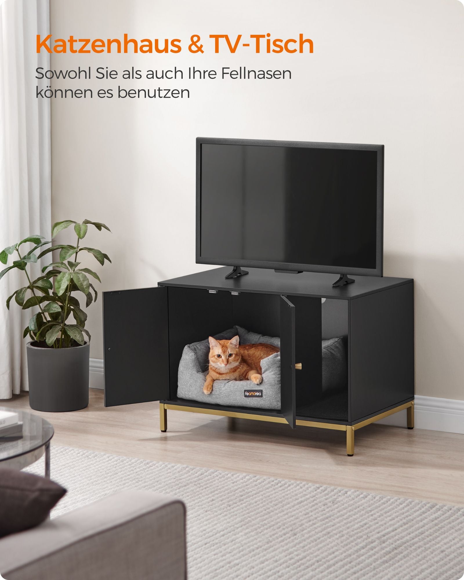 Katzenbäckerei mit Krabbenmatte und goldenen Beinen