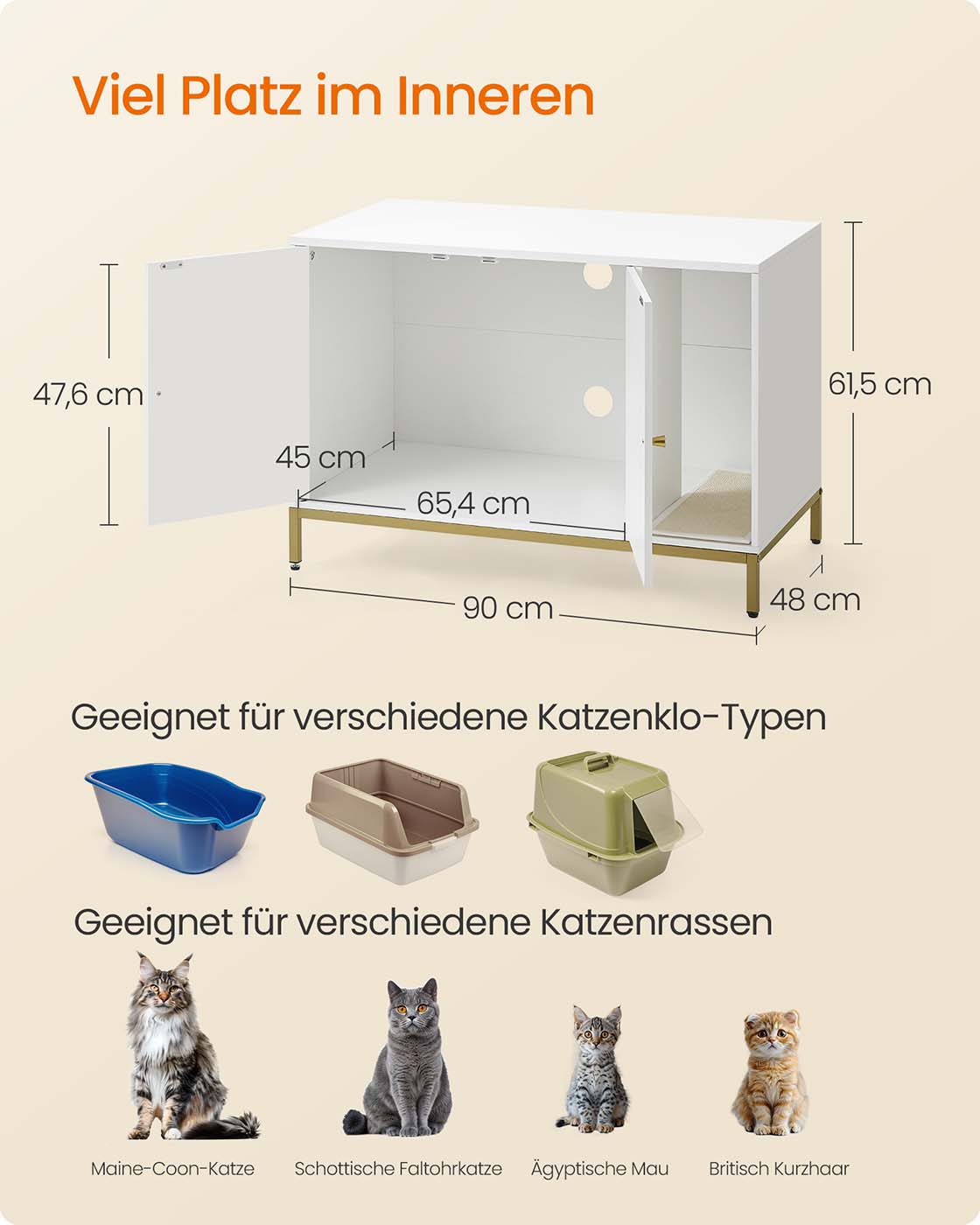Katze mit Krabbenmatte 90 x 48 x 61,5 cm Weißgold gebacken