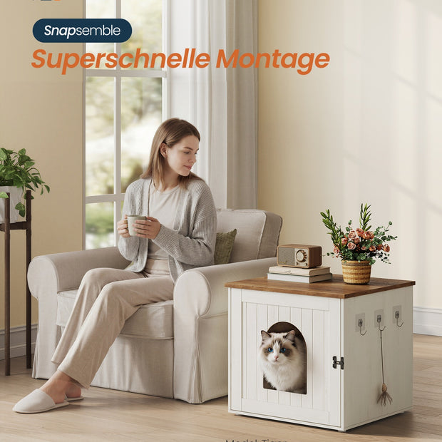 Kattenbakmeubel - 55 x 50 x 50 cm - spaanplaat en MDF - vintage wit-honingbruin - maximaal 50 kg