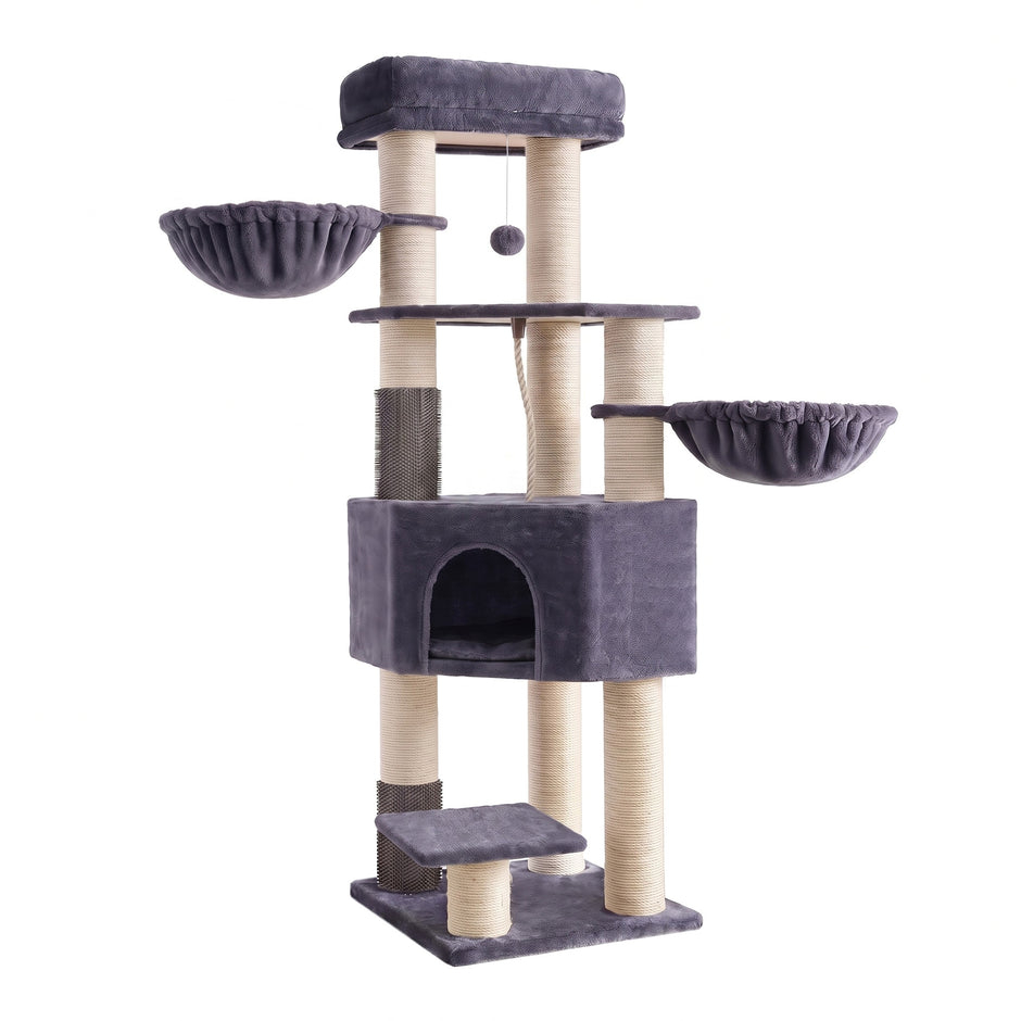 Krabpaal - Met Sisalstammen en Rustplateaus - Voor Grote Katten - Donkergrijs - 50 x 50 x 160 cm