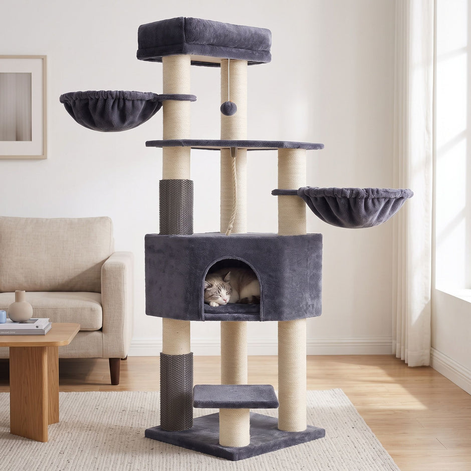 Krabpaal - Met Sisalstammen en Rustplateaus - Voor Grote Katten - Donkergrijs - 50 x 50 x 160 cm