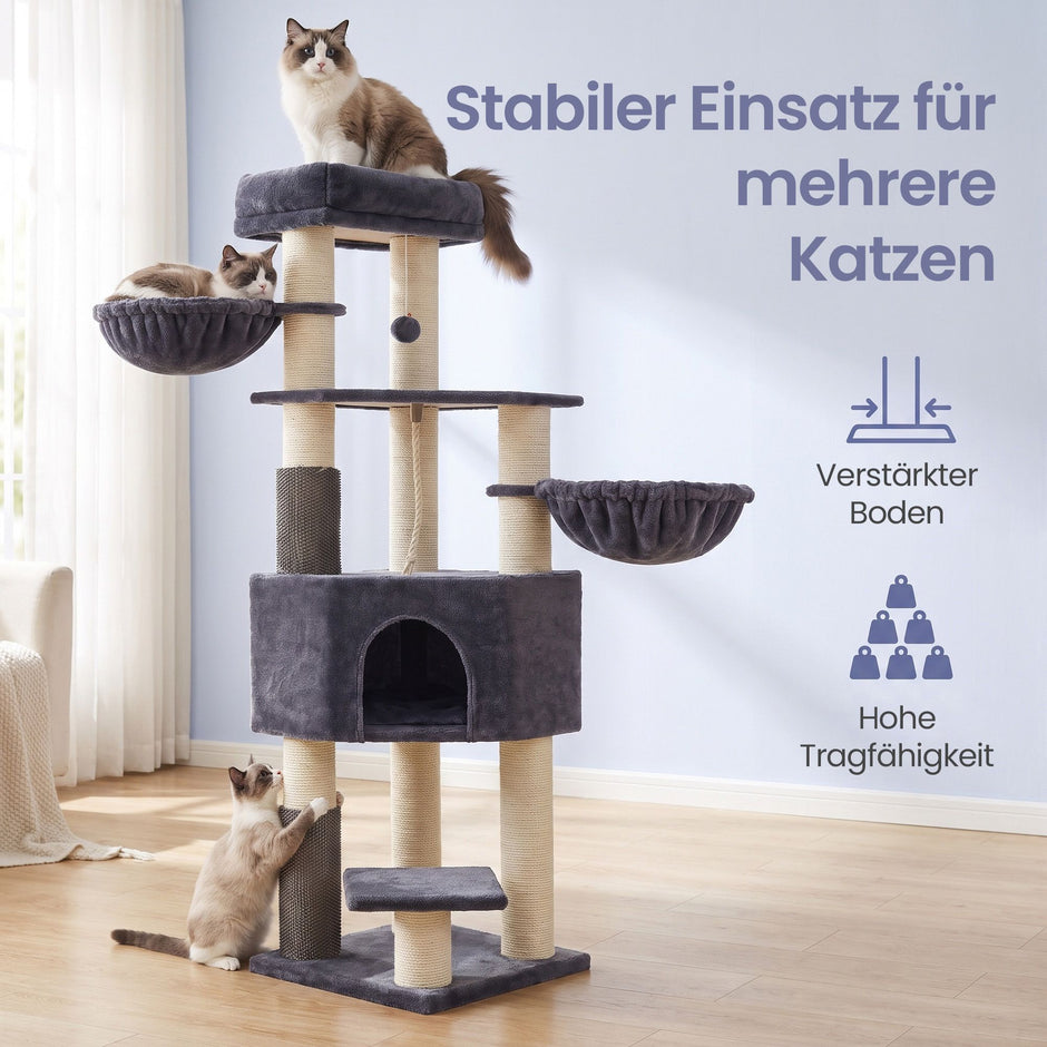 Krabpaal - Met Sisalstammen en Rustplateaus - Voor Grote Katten - Donkergrijs - 50 x 50 x 160 cm
