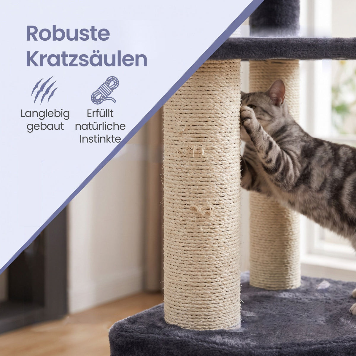 Krabpaal - Met Sisalstammen en Rustplateaus - Voor Grote Katten - Donkergrijs - 50 x 50 x 160 cm