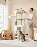 Kratzerpfosten mit Plateaus 50 x 50 x 160 cm Crème White Beige