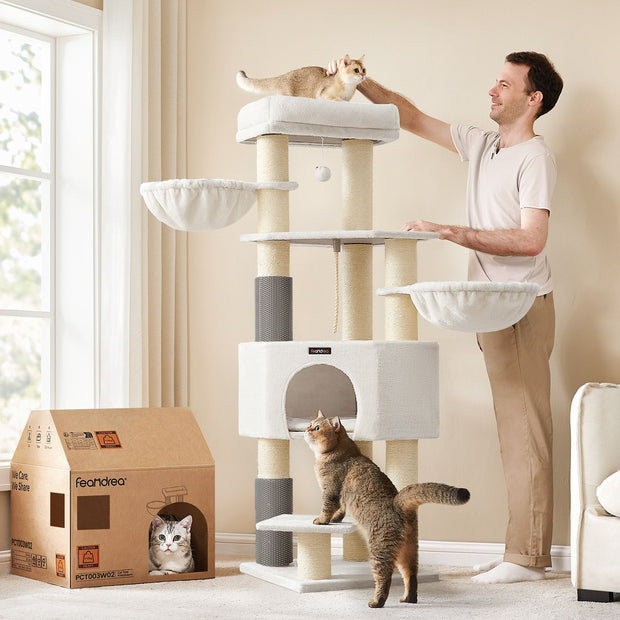 Kratzerpfosten mit Plateaus 50 x 50 x 160 cm Crème White Beige