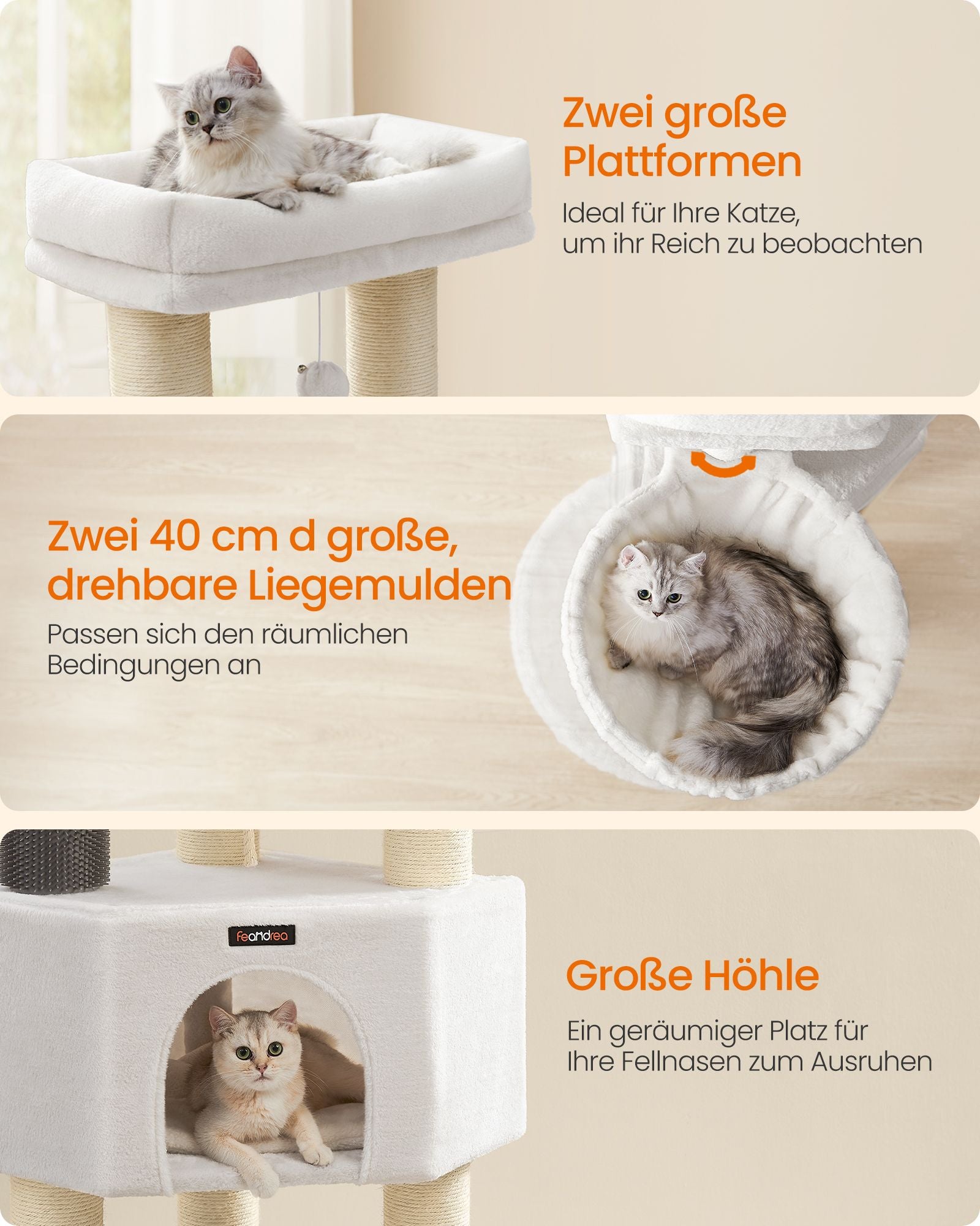 Kratzerpfosten mit Plateaus 50 x 50 x 160 cm Crème White Beige