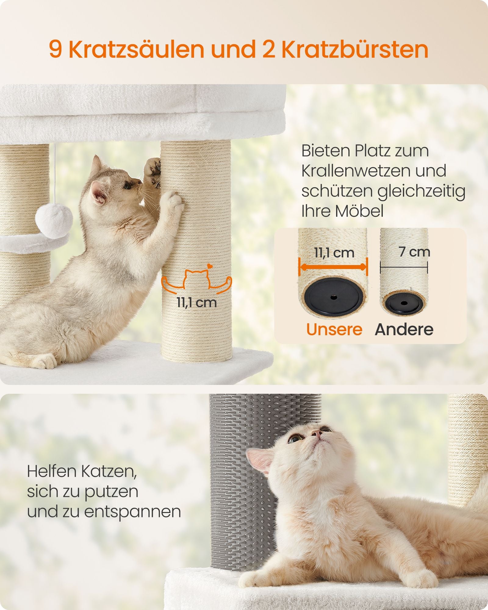 Kratzerpfosten mit Plateaus 50 x 50 x 160 cm Crème White Beige
