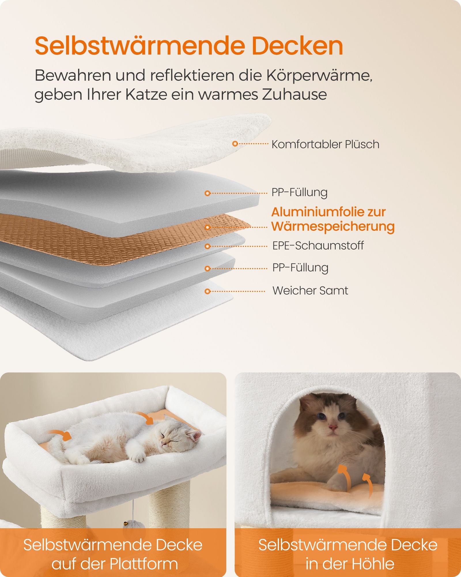 Kratzerpfosten mit Plateaus 50 x 50 x 160 cm Crème White Beige