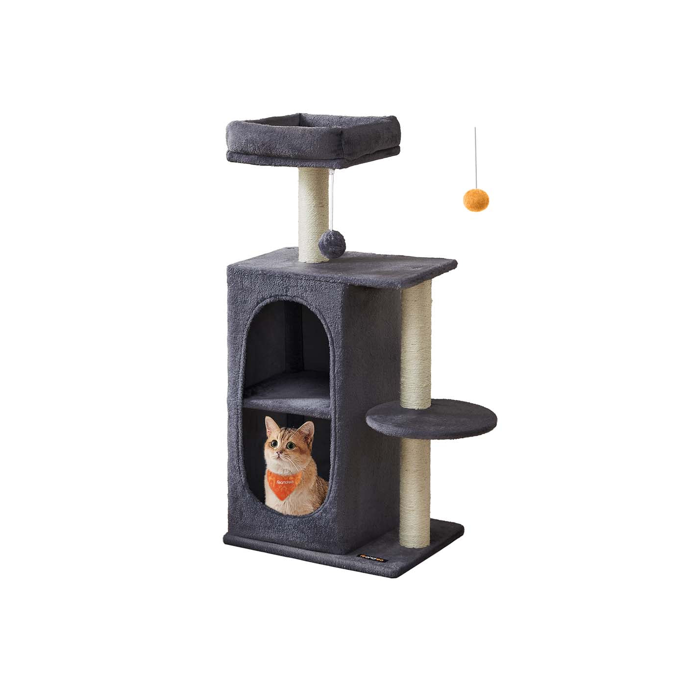 Kleiner Katzenbaum mit 2 Höhlen und 1 Plattform hellgrau