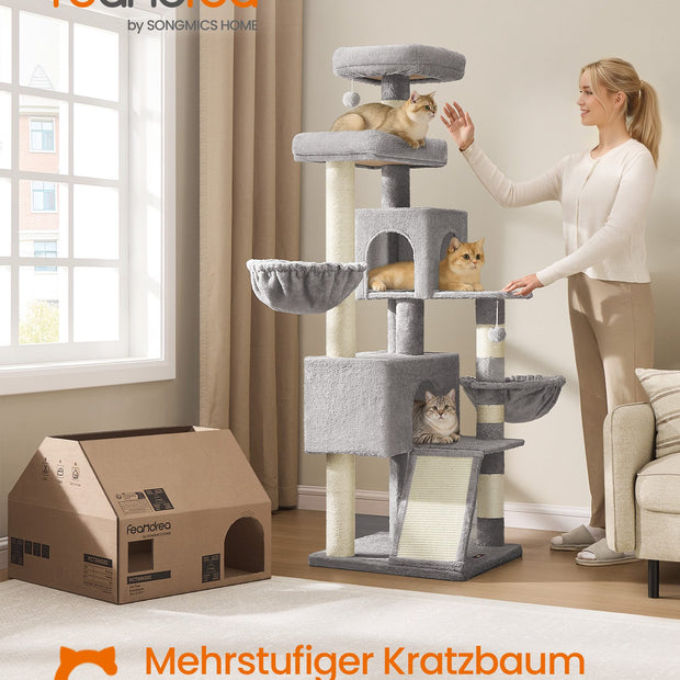 Krabpaal - 174 cm - Groot Platform - Dubbele Grot - Duifgrijs