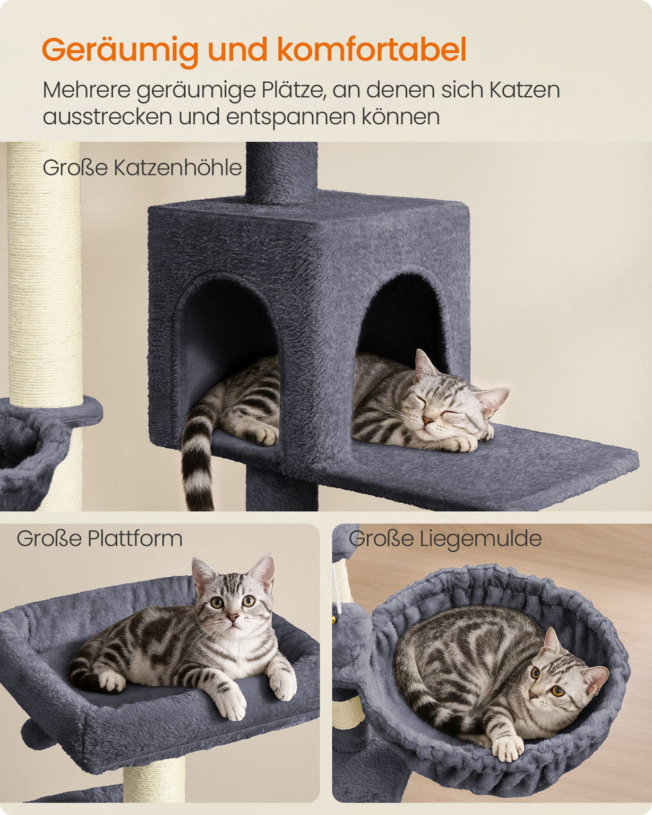 Krabpaal - 174 cm - Groot Platform - Dubbele Grot - Donkergrijs