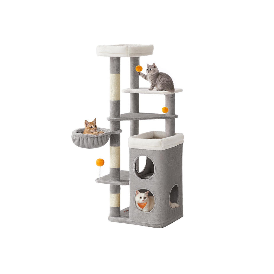 Katzenbaum mit mehreren Ebenen, Höhlen und Plattformen für Katzen