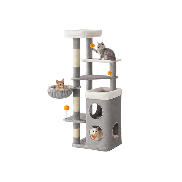 Katzenbaum mit mehreren Ebenen, Höhlen und Plattformen für Katzen