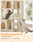 Grote Kattenboom – 184,5 cm – 7 Krabpalen – 2 Holen – Hangmat en 2 Ligplekken – Zandbeige