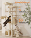 Grote Kattenboom – 184,5 cm – 7 Krabpalen – 2 Holen – Hangmat en 2 Ligplekken – Zandbeige