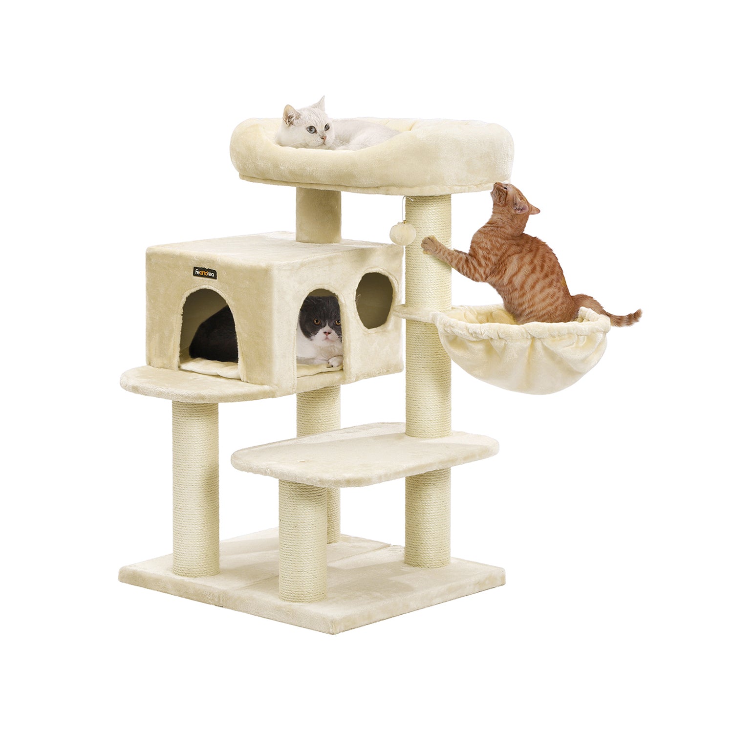 Kratzerpfosten - mit Plattform und Höhle - Kattenhuis - 112 cm - hellgrau