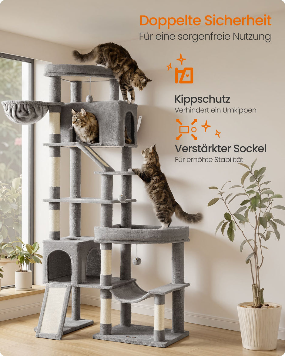Krabpaal - Met Sisalstammen en Rustplateaus - Voor Grote Katten - Lichtgrijs - 105 x 45 x 202 cm