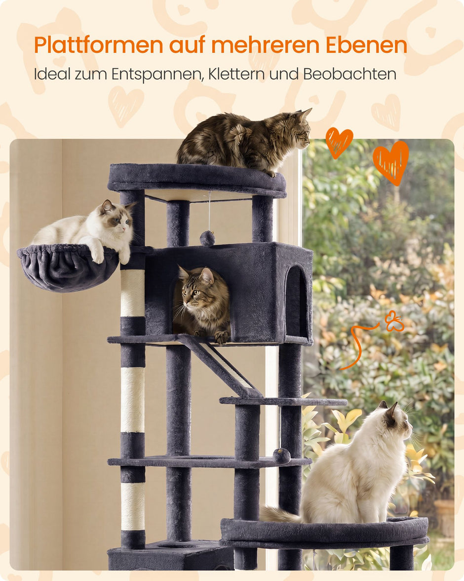 Krabpaal - Met Sisalstammen en Rustplateaus - Voor Grote Katten - Donkergrijs - 105 x 45 x 202 cm