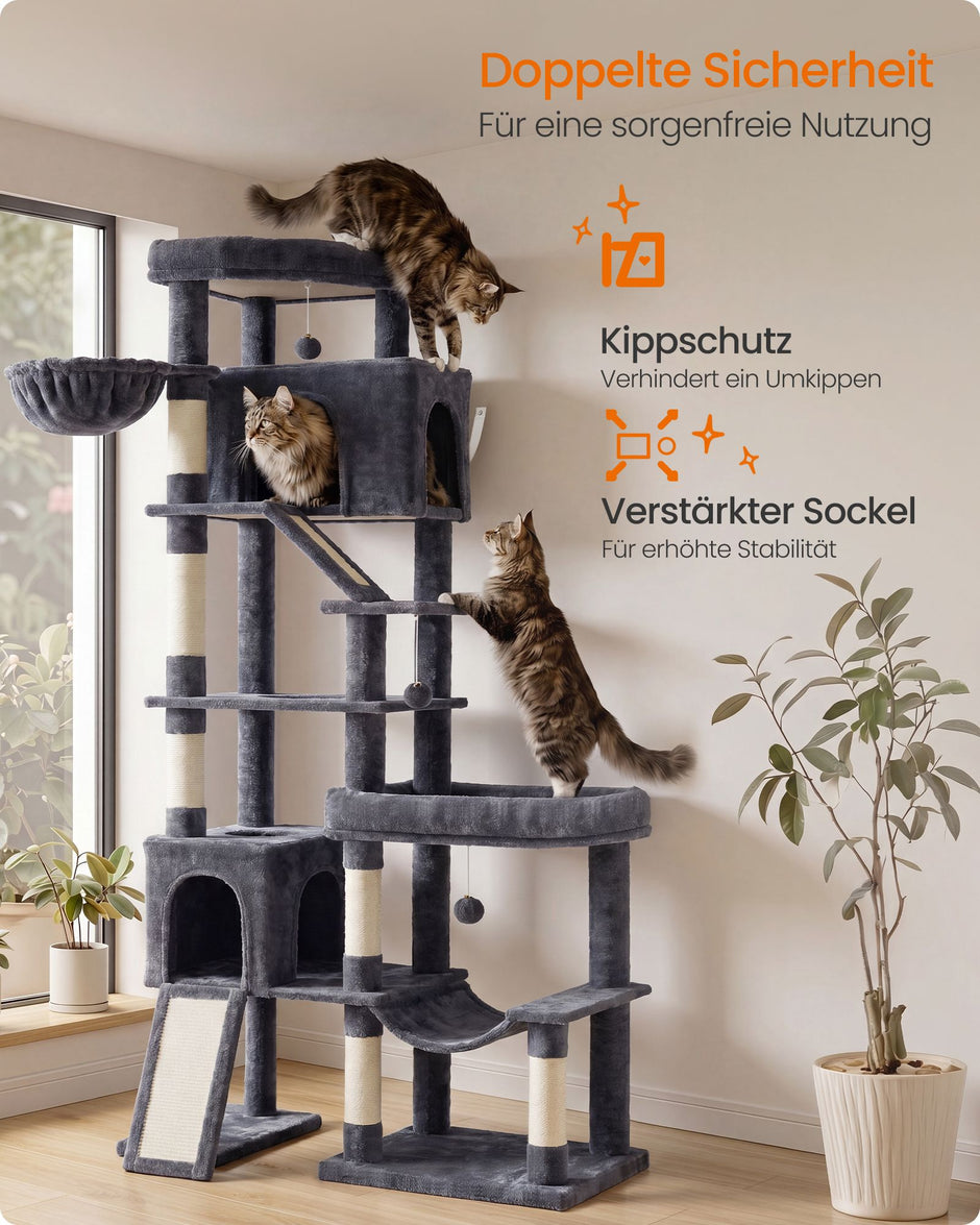 Krabpaal - Met Sisalstammen en Rustplateaus - Voor Grote Katten - Donkergrijs - 105 x 45 x 202 cm