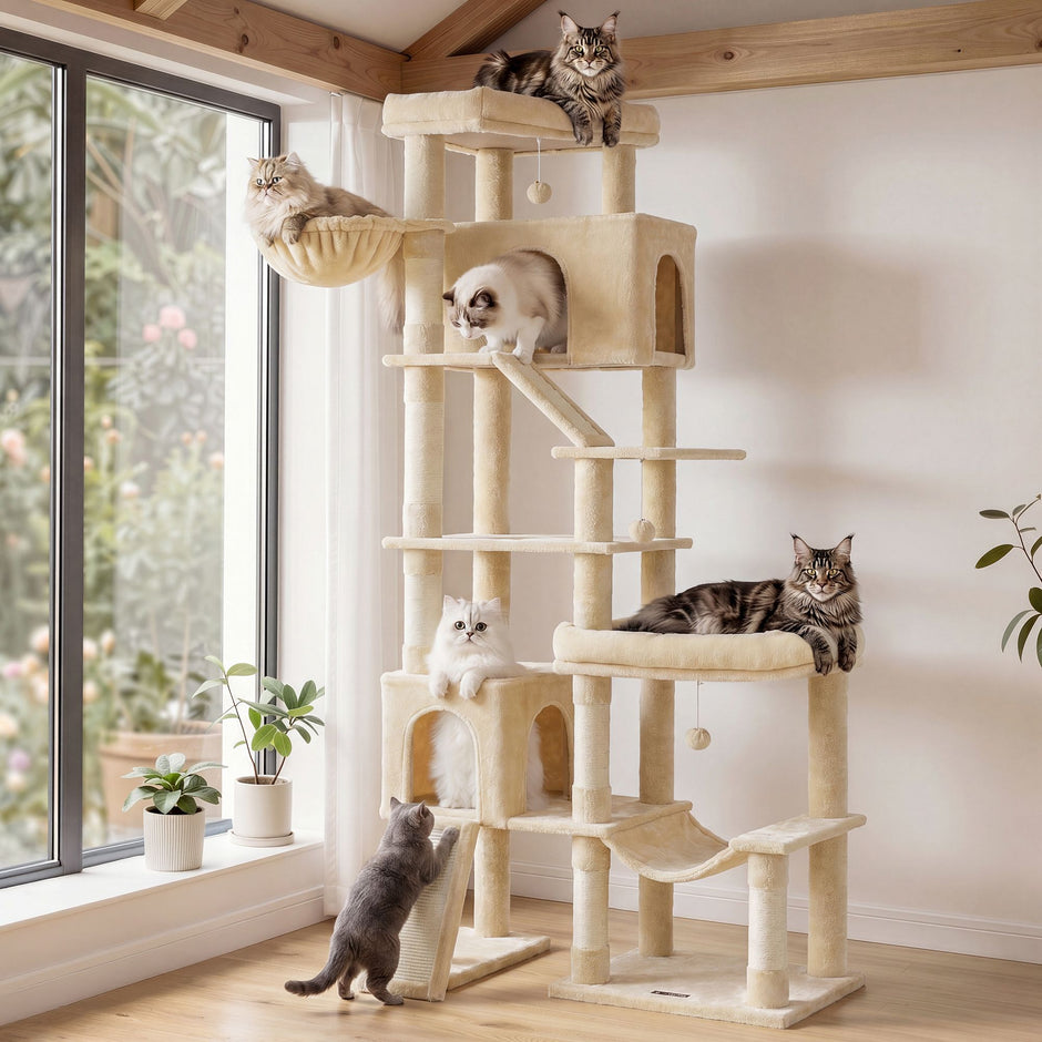 Krabpaal - Met Sisalstammen en Rustplateaus - Voor Grote Katten - Beige - 105 x 45 x 202 cm