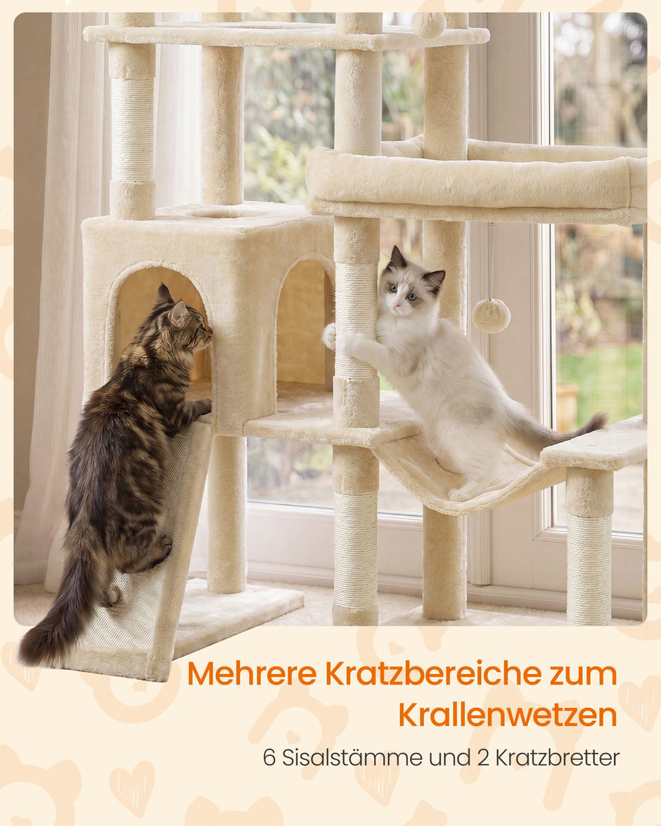 Krabpaal - Met Sisalstammen en Rustplateaus - Voor Grote Katten - Beige - 105 x 45 x 202 cm