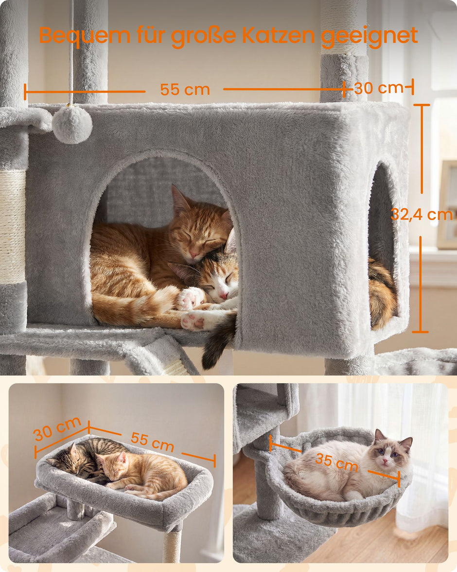Krabpaal - Met Sisalstammen en Rustplateaus - Voor Grote Katten - Lichtgrijs - 55 x 45 x 206 cm