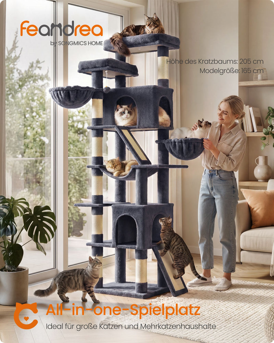 Krabpaal - Met Sisalstammen en Rustplateaus - Voor Grote Katten - Donkergrijs - 55 x 45 x 206 cm