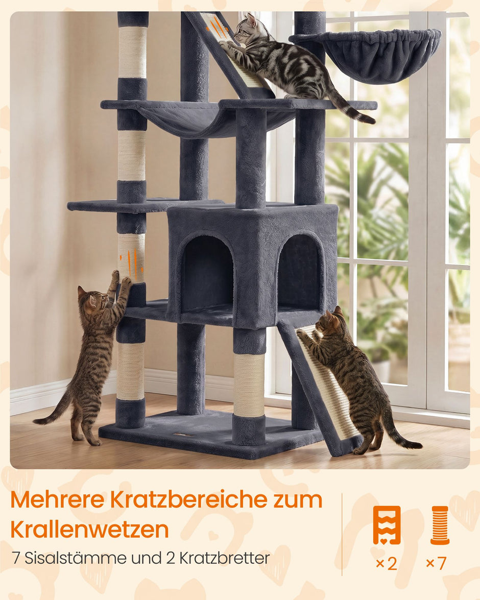 Krabpaal - Met Sisalstammen en Rustplateaus - Voor Grote Katten - Donkergrijs - 55 x 45 x 206 cm